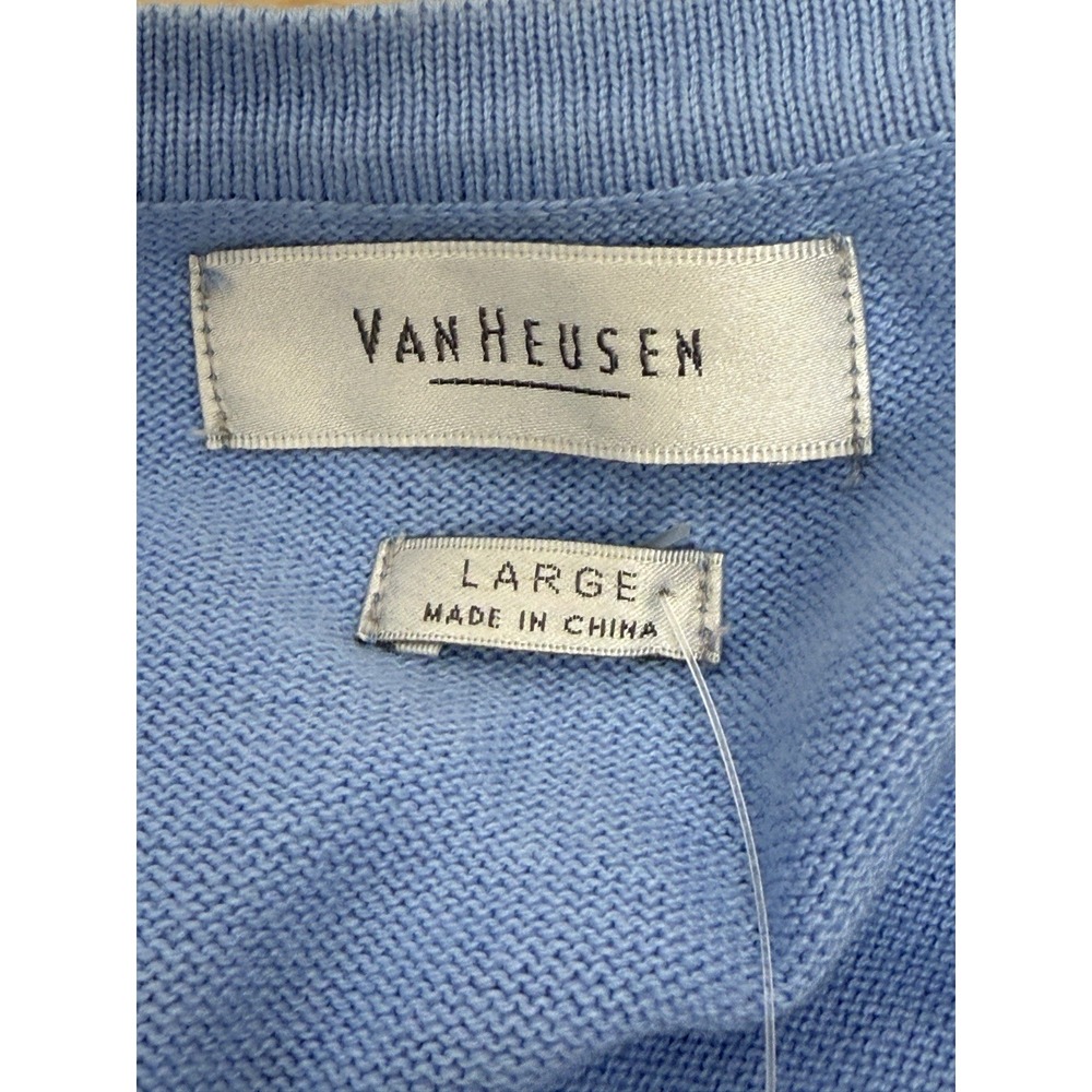 Van Heusen Women's Cardigan Blue Large Ruffles Button Up Short Sleeve cotton #46 - Picture 4 of 6